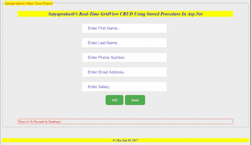 No record in database